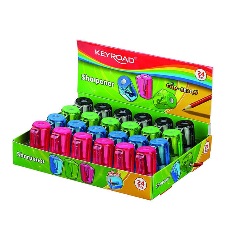 319217-349497-temperowka_plastikowa_keyroad_pojedyncza_z_p-800w Temperówka plastikowa KEYROAD Cup-Sharpy, pojedyncza, z pojemnikiem, pudełko, mix kolorów - obrazek 1
