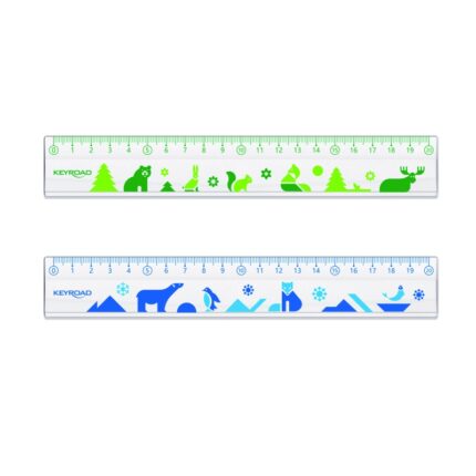 Linijka plastikowa KEYROAD, 20cm, transparentna z nadrukiem deco, zawieszka