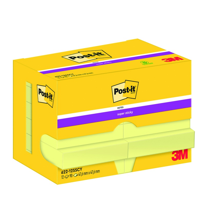 319939-349229-karteczki_samoprzylepne_post_it_super_sticky-800w Karteczki samoprzylepne POST-IT® Super Sticky (622-12SSCY-EU), 47,6x47,6 mm, 12x90 kart., żółte - obrazek 1