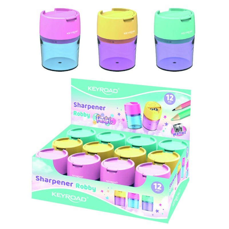 320244-350385-temperowka_plastikowa_keyroad_pastel_podwojn-800w Temperówka plastikowa KEYROAD, pastel, podwójna, z pojemnikiem, display, mix kolorów - obrazek 1