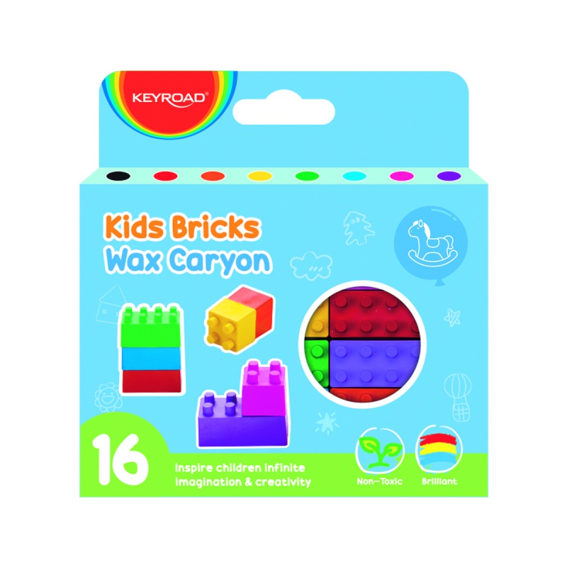 320296-350455-kredki_woskowe_keyroad_w_ksztalcie_klockow_1-800w Kredki woskowe KEYROAD Kids Bricks, w kształcie klocków, 16 szt., pudełko - obrazek 1