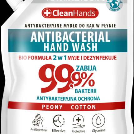 Mydło antybakteryjne CLEAN HANDS, BIO 99,9% Peony&Cotton, 1000 ml