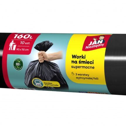 Worki na śmieci JAN NIEZBĘDNY, LDPE, 160l, 10szt., czarne