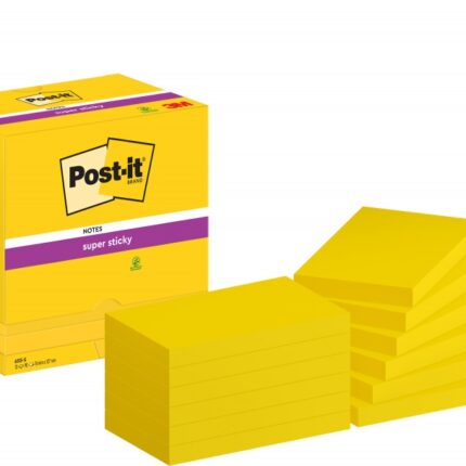 Karteczki samoprzylepne POST-IT® Super Sticky (655-12SSCY-EU), 127x76mm, 12x90 kart., żółte