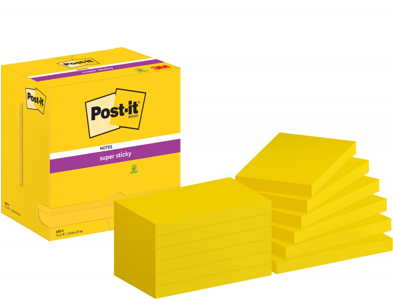 329138-349233-karteczki_samoprzylepne_post_it_super_sticky-800w Karteczki samoprzylepne POST-IT® Super Sticky (655-12SSCY-EU), 127x76mm, 12x90 kart., żółte - obrazek 1