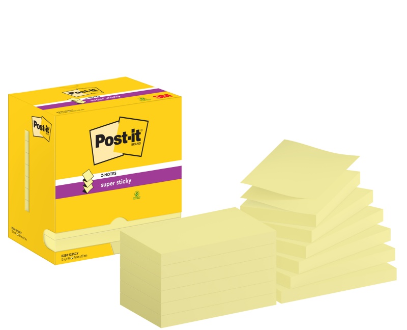 330698-360521-karteczki_samoprzylepne_post_it_super_sticky-800w Karteczki samoprzylepne POST-IT Super Sticky Z-Notes do podajnika, 76x127mm, 12x90 kart., żółty - obrazek 1