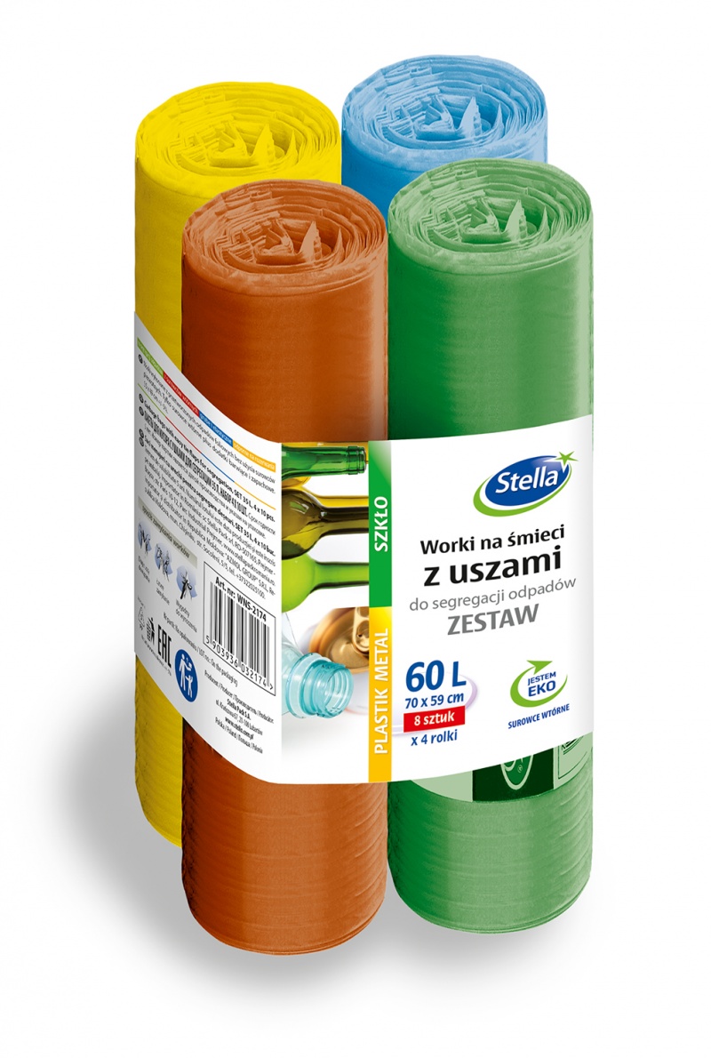 342691-368425-worki_z_uszami_stella_do_segregacji_odpadow_-800w Worki z uszami STELLA, do segregacji odpadów, zestaw, 60l, 4x8 szt., mix - obrazek 1