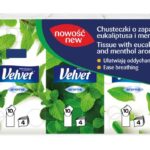 Chusteczki higieniczne VELVET, Eukaliptus i mentol, 4-warstwowe, 10x10szt., białe