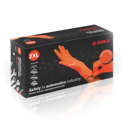 Rękawice nitrylowe bezpudrowe EMKA 7.0, 90 szt., rozmiar XXL, pomarańczowe