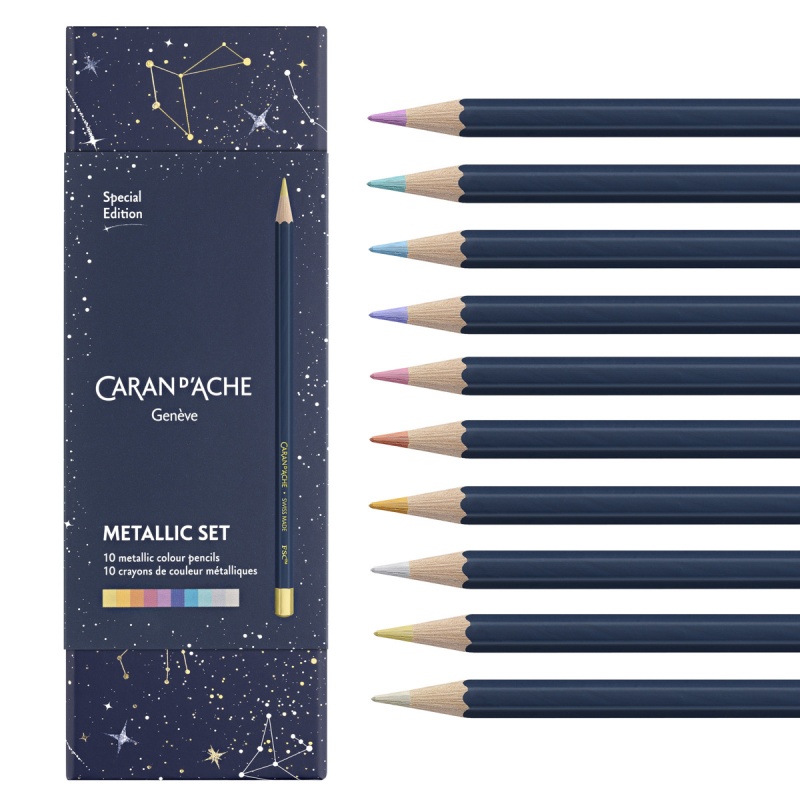 355265-378369-kredki_caran_d_ache_cosmic_blue_w_pudelku_10-800w Kredki CARAN D'ACHE Cosmic Blue, w pudełku, 10 szt., mix kolorów metalicznych - obrazek 1