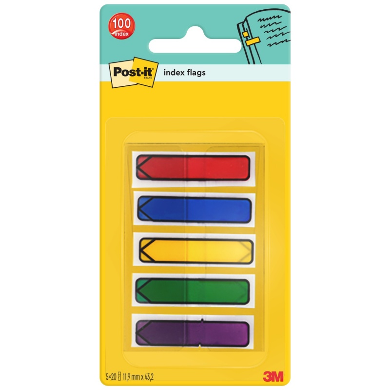 364927-19928-zakladki_indeksujace_post_it_684_arr1_pp_11_9-800w Zakładki indeksujące POST-IT® (684-ARR1), PP, 11,9x43,2mm, strzałka, 5x20 kart., mix kolorów - obrazek 1