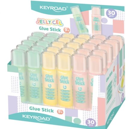 Klej w sztyfcie KEYROAD Jelly Gel, przezroczysty, 9g, display, mix kolorów