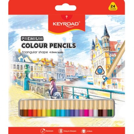 Kredki ołówkowe KEYROAD, trójkątne, 4mm, 24 szt., mix kolorów