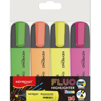 Zakreślacz KEYROAD Fluo Neon, 1-5 mm, 4 szt., etui, mix kolorów