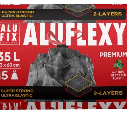 Worki na śmieci ALUFIX Aluflexy, z taśmą, LDPE, 35l, 15 szt., stalowe