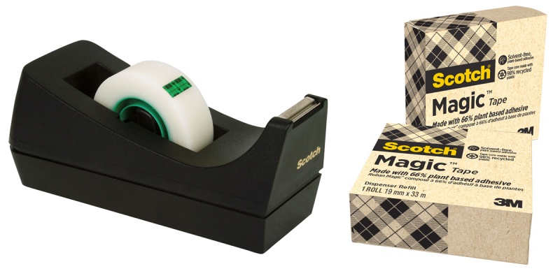 393701-72921-tasma_biurowa_scotch_magic_9_1933r3c38_66_kle-800w Taśma biurowa SCOTCH® Magic™ (9-1933R3C38), 66% kleju roślinnego, matowa, 19mm, 33m, 3szt., podajnik C-38 GRATIS - obrazek 1