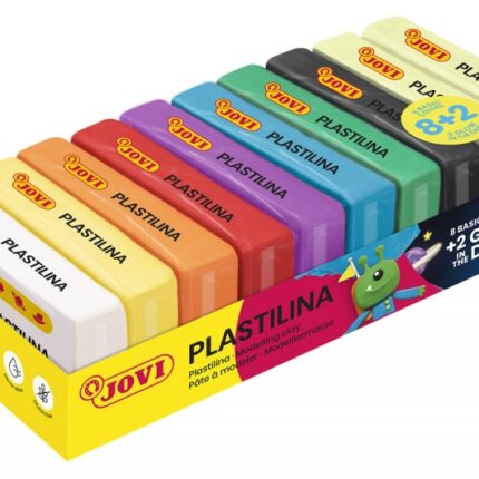 Zestaw plasteliny JOVI, 10x50g, 8 kolorów basic + 2 świecące w ciemności, mix kolorów