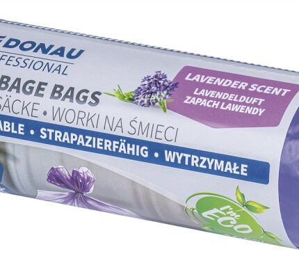 Worki na śmieci DONAU PROFESSIONAL, wytrzymałe, mocne, z uszami, 120l, 10 szt., zapach lawendy, fioletowe