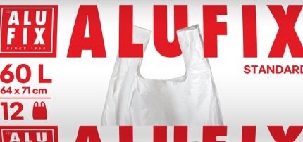 Worki na śmieci ALUFIX, z uszami, HDPE, 64x71cm, 60l, 12 szt., białe