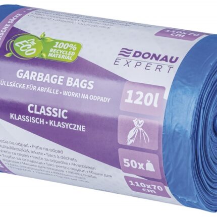 Worki na odpady DONAU EXPERT, klasyczne, LDPE, 120l, 50 szt., niebieskie