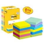 Karteczki samoprzylepne POST-IT® Energetic, 76x76mm, 8x100 kart.+4x100 kart. gratis, mix kolorów