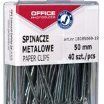 Spinacze metalowe OFFICE PRODUCTS, gładkie, 50mm, w pudełku, 40szt., srebrne