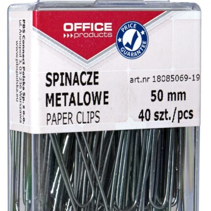Spinacze metalowe OFFICE PRODUCTS, gładkie, 50mm, w pudełku, 40szt., srebrne