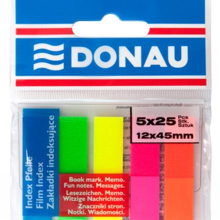 Zakładki indeksujące DONAU, PP, 12x45mm, 5x25 kart., mix kolorów