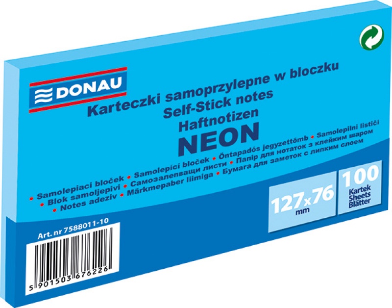 83962-25466-bloczek_samoprzylepny_donau_127x76mm_1x100_kar-800w Bloczek samoprzylepny DONAU, 127x76mm, 1x100 kart., neon, niebieski - obrazek 1