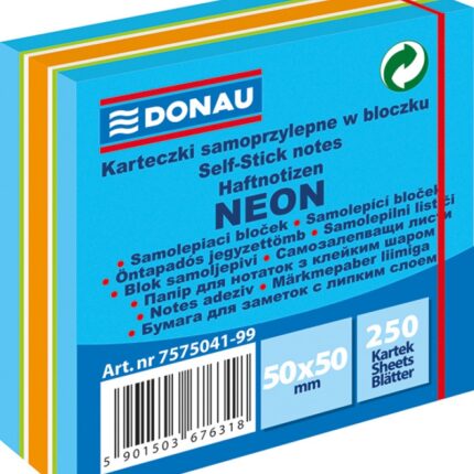 Mini kostka samoprzylepna DONAU, 50x50mm, 1x250 kart., neon-pastel, mix niebieski