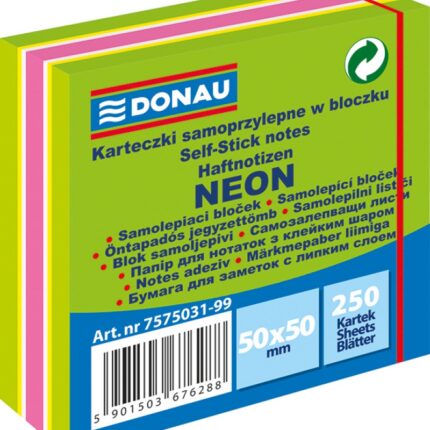 Mini kostka samoprzylepna DONAU, 50x50mm, 1x250 kart., neon-pastel, mix zielony