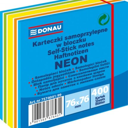 Kostka samoprzylepna DONAU, 76x76mm, 1x400 kart., neon-pastel, mix niebieski