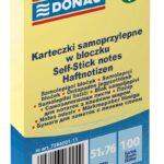 Bloczek samoprzylepny DONAU, 51x76mm, 1x100 kart., jasnożółty