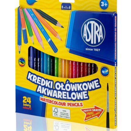 Kredki ołówkowe heksagonalne akwarelowe ASTRA - 24 kolory