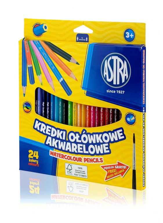 Kredki ołówkowe heksagonalne akwarelowe ASTRA - 24 kolory Kredki ołówkowe heksagonalne akwarelowe ASTRA - 24 kolory - obrazek 1