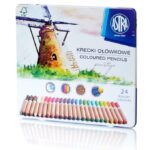 Kredki ołówkowe z drewna cedrowego okrągłe w metalowym pudełku ASTRA PRESTIGE 24 kolory