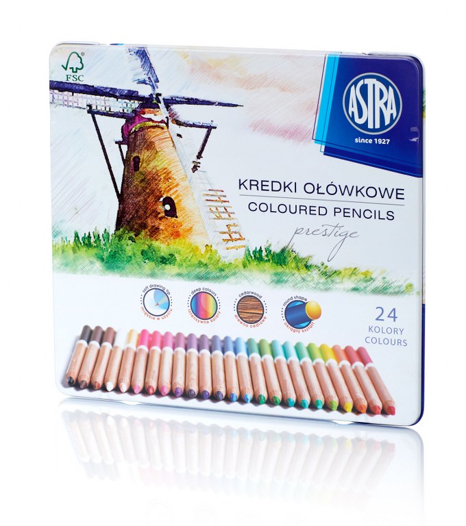 Kredki ołówkowe z drewna cedrowego okrągłe w metalowym pudełku ASTRA PRESTIGE 24 kolory Kredki ołówkowe z drewna cedrowego okrągłe w metalowym pudełku ASTRA PRESTIGE 24 kolory - obrazek 1