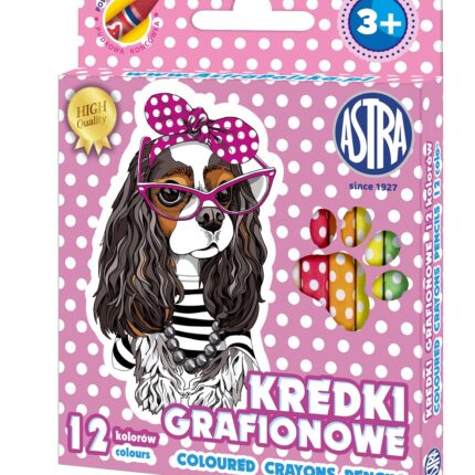 Kredki grafionowe okrągłe ASTRAKIDS Pieski - 12 kolorów - 7/85 mm