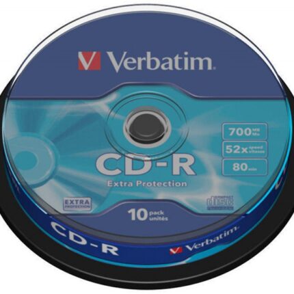 Płyta CD-R VERBATIM, 700MB, prędkość 52x, cake, 10szt., ekstra ochrona