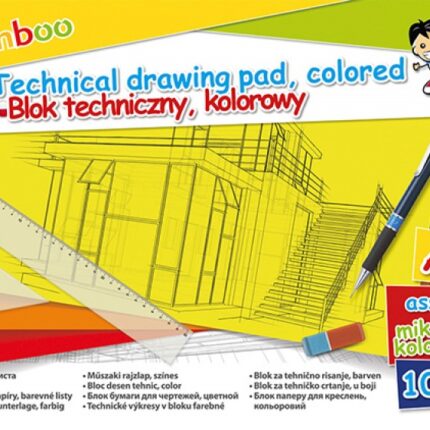 Blok techniczny GIMBOO, A4, 10 kart., 150gsm, mix kolorów