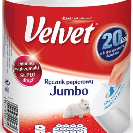 Ręcznik w roli celulozowy VELVET Jumbo, 2-warstwowy, 500 listków, biały