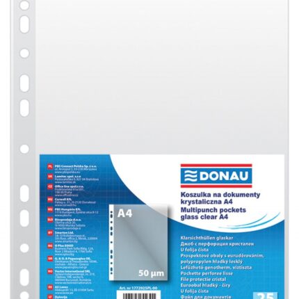 Koszulki na dokumenty DONAU, PP, A4, krystal, 50mikr., 25szt.