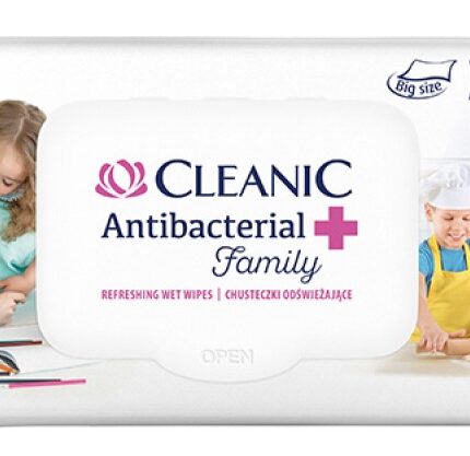 Chusteczki odświeżające CLEANIC Antybacterial Family, 60szt., białe