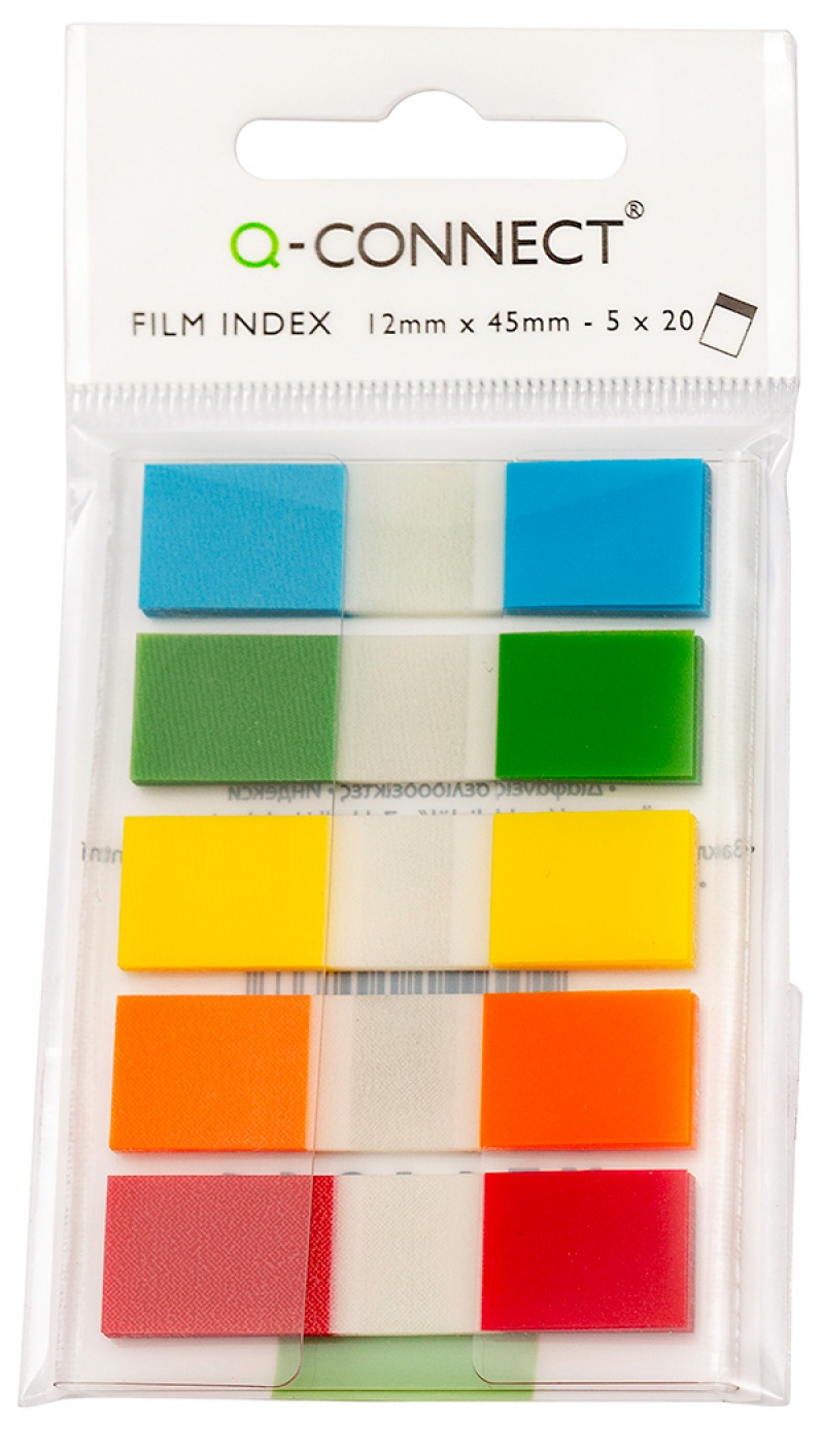113312-72948-zakladki_indeksujace_q_connect_pp_12x45mm_100-800w Zakładki indeksujące Q-CONNECT, PP, 12x45mm, 100 kart., zawieszka, mix kolorów - obrazek 1