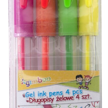 Długopis żelowy GIMBOO Fluo, 0,8mm, 4 szt., zawieszka, mix kolorów