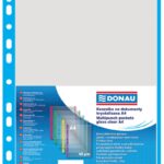 Koszulki na dokumenty DONAU, PP, A4, krystal, 40mikr., kolorowy brzeg - niebieski, 100szt.