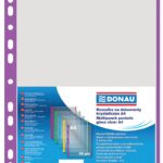Koszulki na dokumenty DONAU, PP, A4, krystal, 40mikr., kolorowy brzeg - fioletowy, 100szt.
