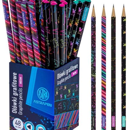 Ołówki grafitowe trójkątne HB ASTRAPEN - Neon/Cats - 48 szt. drum