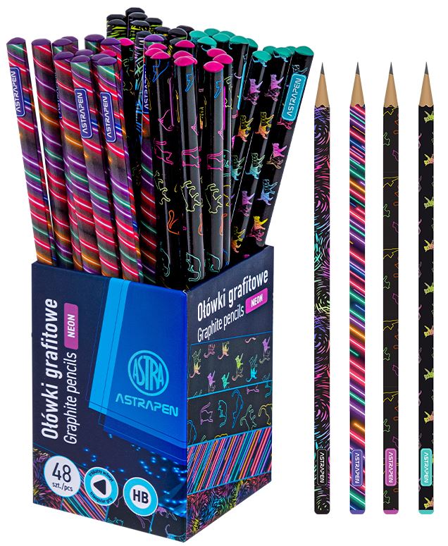 Ołówki grafitowe trójkątne HB ASTRAPEN - Neon/Cats - 48 szt. drum Ołówki grafitowe trójkątne HB ASTRAPEN - Neon/Cats - 48 szt. drum - obrazek 1