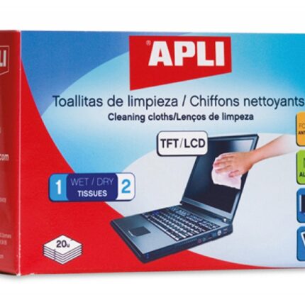Chusteczki do czyszczenia ekranów TFT/LCD APLI, 2x20szt.